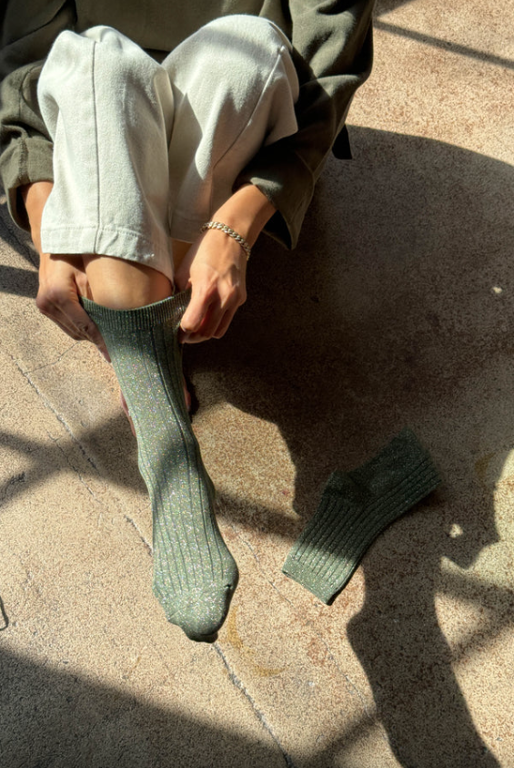 Her Socks in Pine Glitter